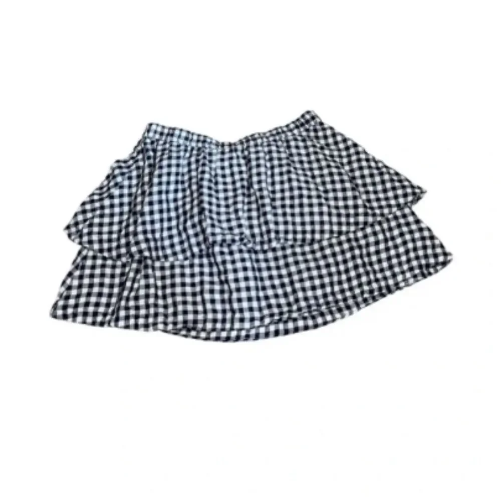 Madewell Navy Gingham Plaid Tiered Skirt